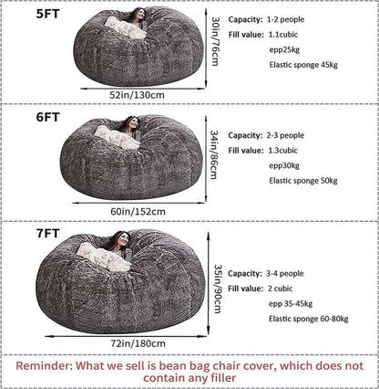 EKWQ Bean Bag,Bean Bag Chair,Giant Fur Bean Bag Chair Cover Ultra Soft Bean Bag Bed for Adults Big round Soft Fluffy Faux Fur Bean Bag Lazy Sofa Bed Cover, (No Filler, Cover Only)