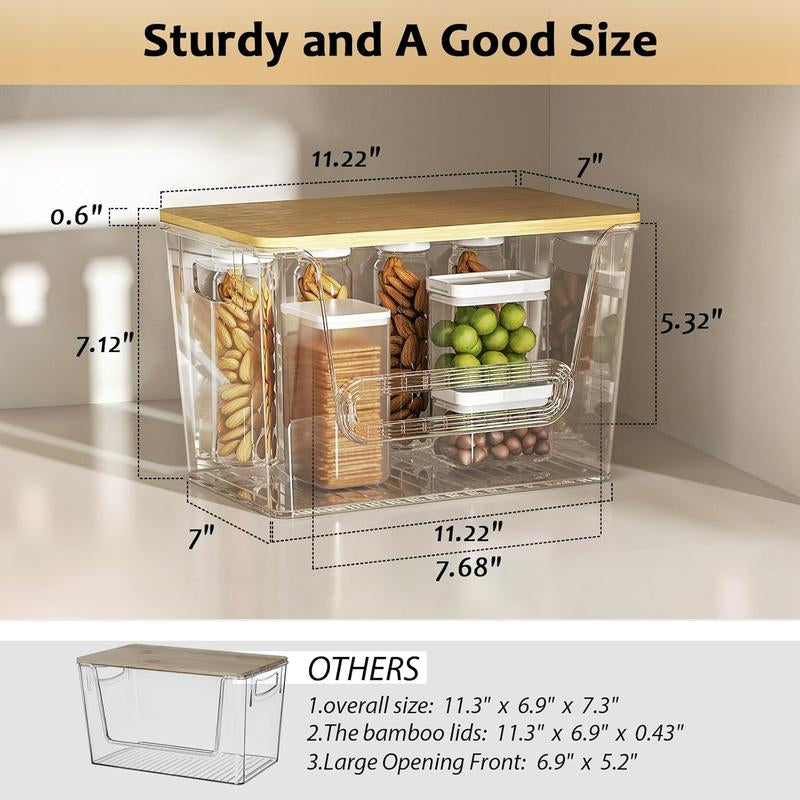 LAMU 2-PC Bamboo-Lid Storage Boxes, Stackable. Ideal for Storage in Kitchen, Bathroom and Bedroom. Easily Store Fruits, Vegetables, Toiletries, Etc.
