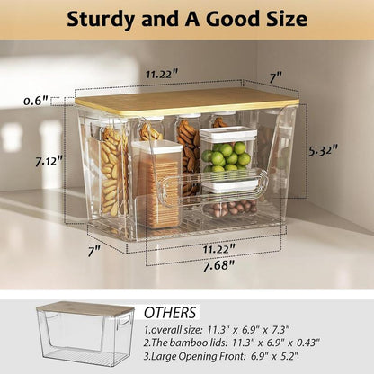 LAMU 2-PC Bamboo-Lid Storage Boxes, Stackable. Ideal for Storage in Kitchen, Bathroom and Bedroom. Easily Store Fruits, Vegetables, Toiletries, Etc.