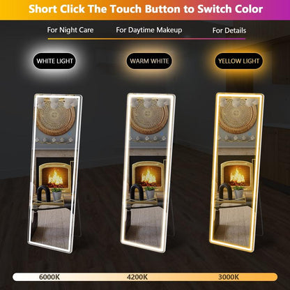 Full Length Mirror with LED Lights, 64"X21" Lighted Floor Standing Mirror with Stand, Rectangle