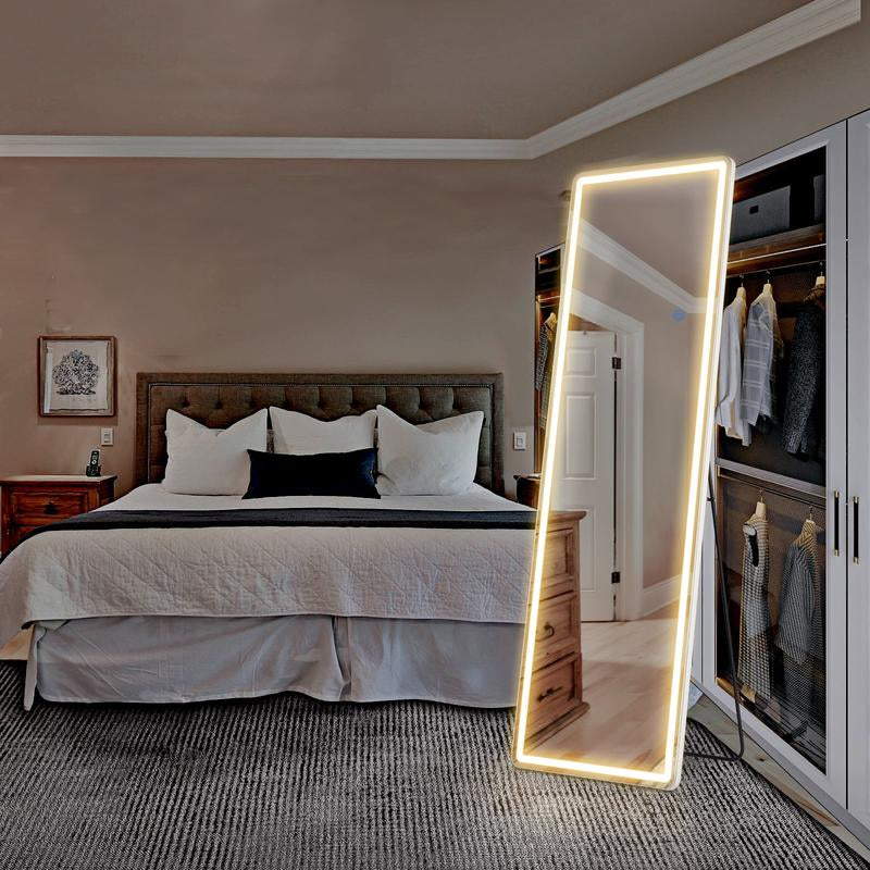 Full Length Mirror with LED Lights, 64"X21" Lighted Floor Standing Mirror with Stand, Rectangle