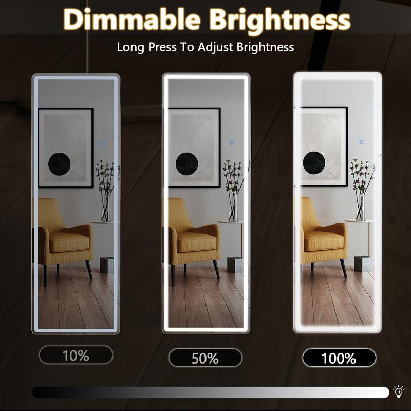 Full Length Mirror with LED Lights, 64"X21" Lighted Floor Standing Mirror with Stand, Rectangle