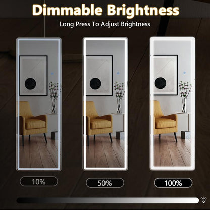 Full Length Mirror with LED Lights, 64"X21" Lighted Floor Standing Mirror with Stand, Rectangle