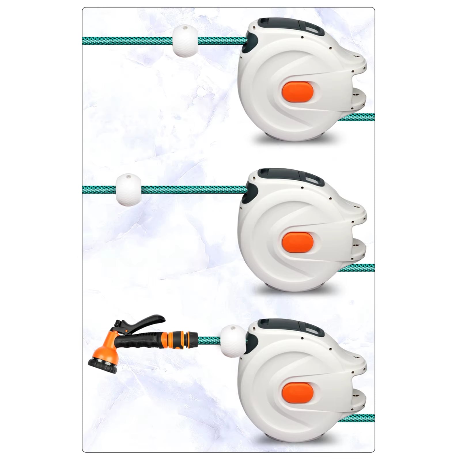10/20M Automatic Rewind Hose Reel with 7 Pattern Hose Nozzle Water Hose Reel Slow Return System for Car Garden